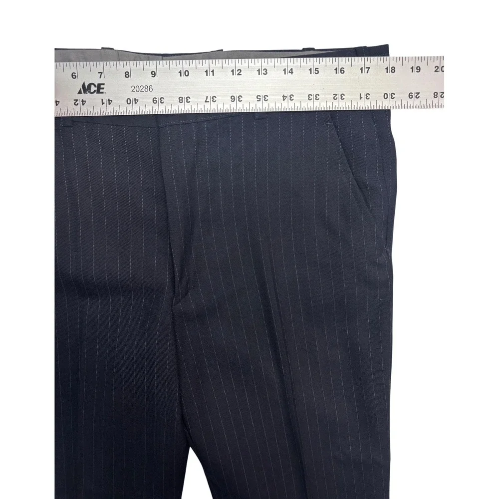 vtg 70s Navy Blue Pinstripe 40R 36x32 3pc Pant Suit Vest Wool USA Flare Leg